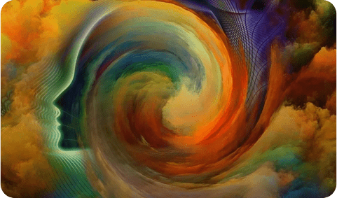 A colorful swirl of paint in the shape of an ocean wave.